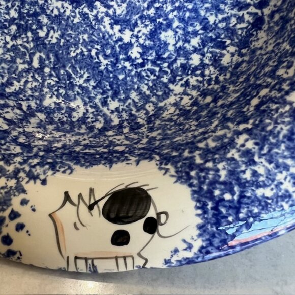 Molly Dallas Blue Spatterware Pottery - Extra Large Serving Bowl Dish - 11.5" D - Picture 9 of 11